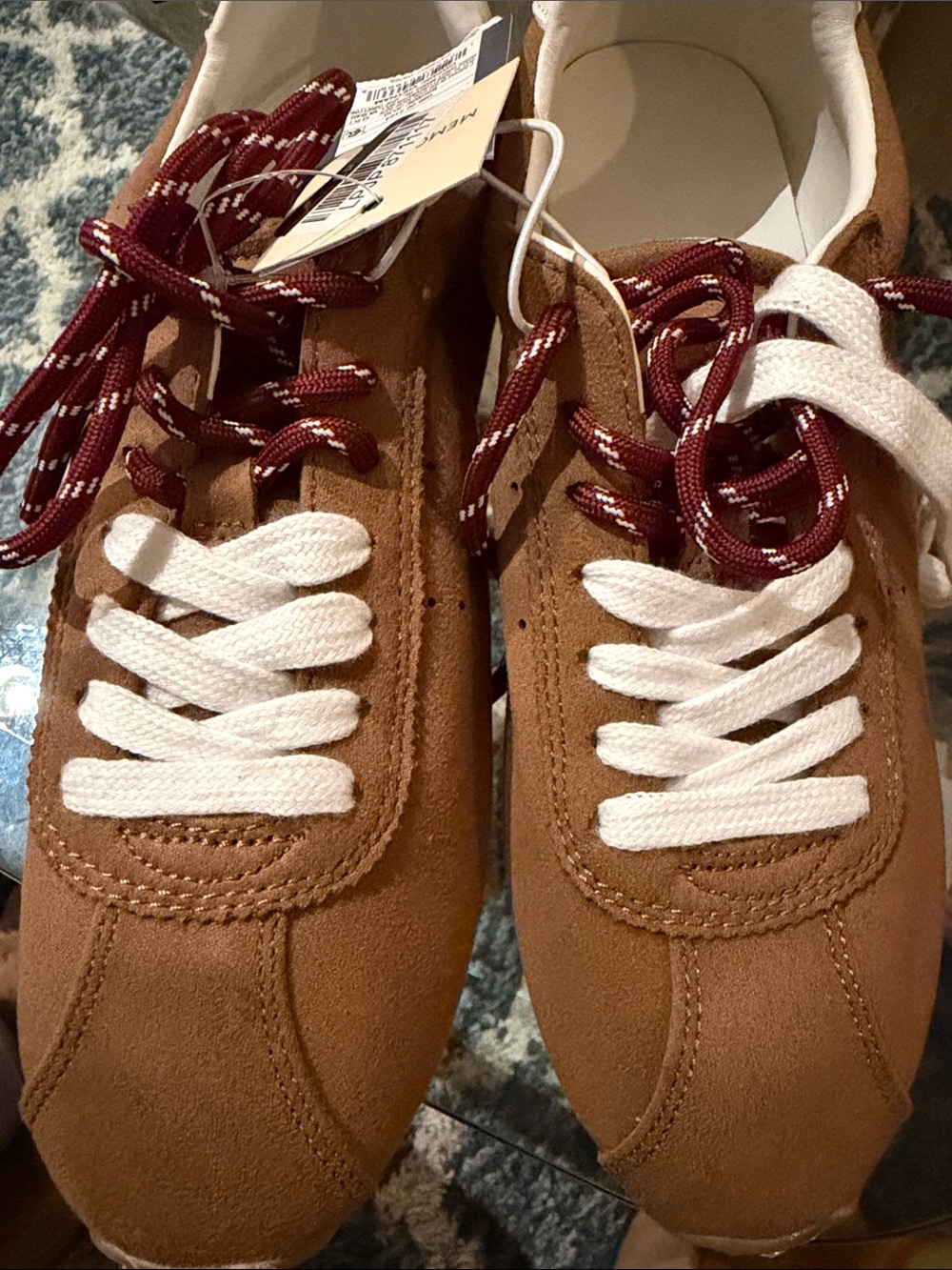 Universal Thread Tan Suede Sneakers with White and Burgundy Laces - Picture 3 of 4